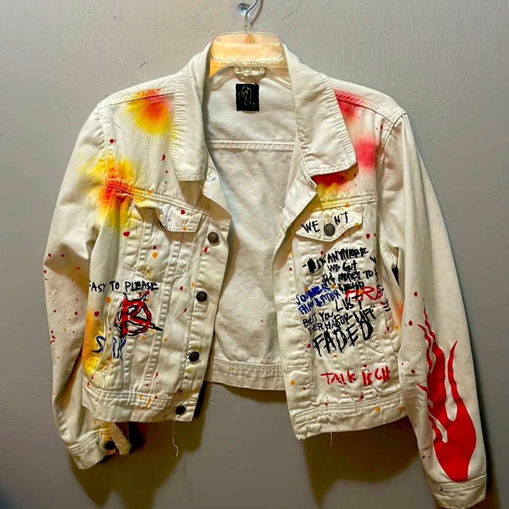 White jean jacket With flames